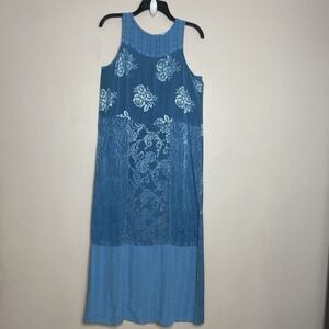 Vintage Citron Santa Monica Damask Maxi Dress Sleeveless Patchwork Blue Size‎ M